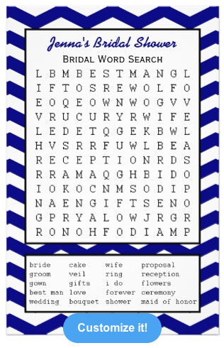 Navy Bridal Party Shower Word Search Game from Zazzle