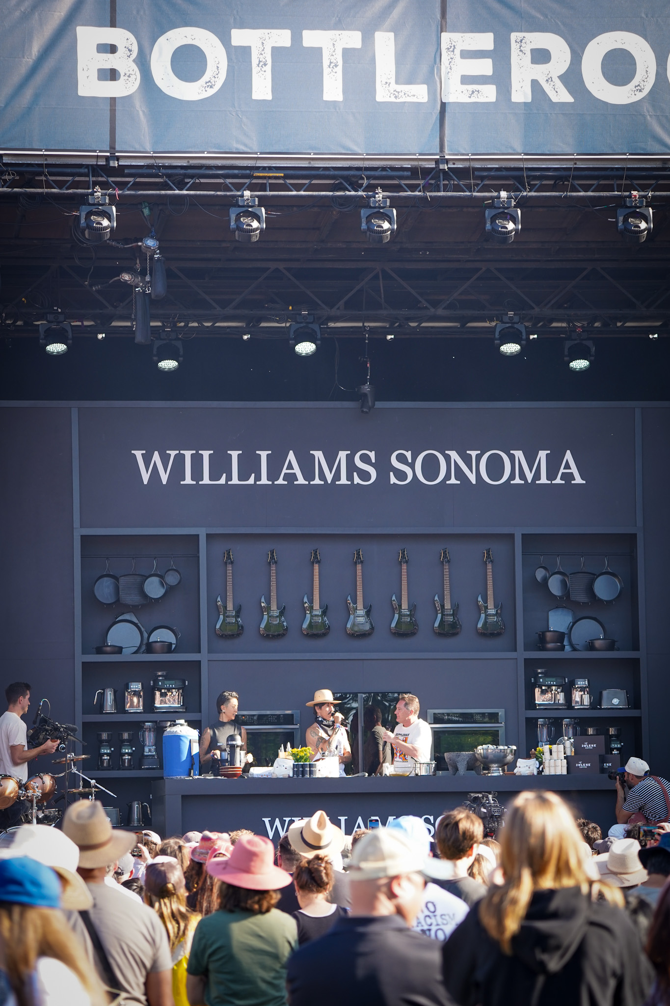 BottleRock Napa Valley Sizzles with Hot Performances by Justin Timberlake, Green Day, Benson Boone and More - Chef Kristen Kish and Anthony Kiedis of Red Hot Chili Peppers on Williams-Sonoma Stage Image credit Christina-Lauren Pollack