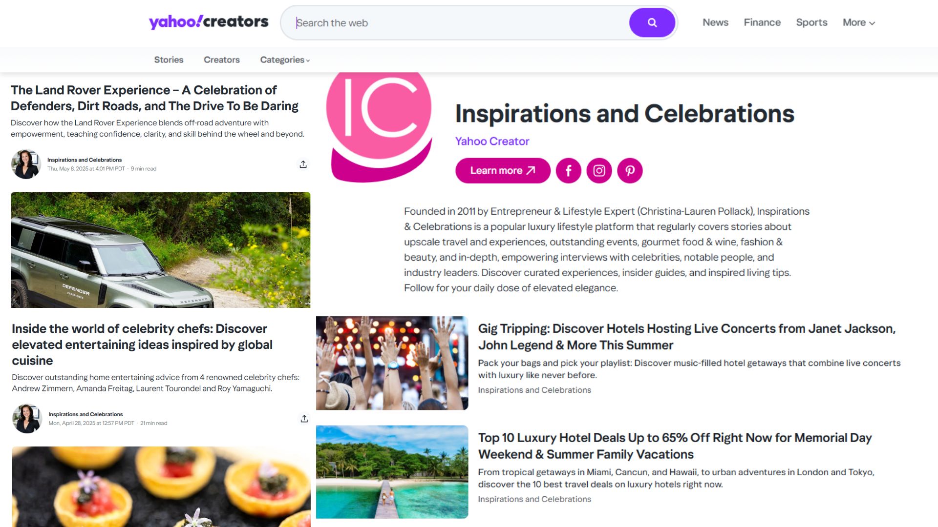Inspirations and Celebrations - Press and Features - Christina-Lauren Pollack Yahoo Channel